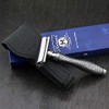 Silver Antique Inspired DE Safety Razor & Leather Protective Case
