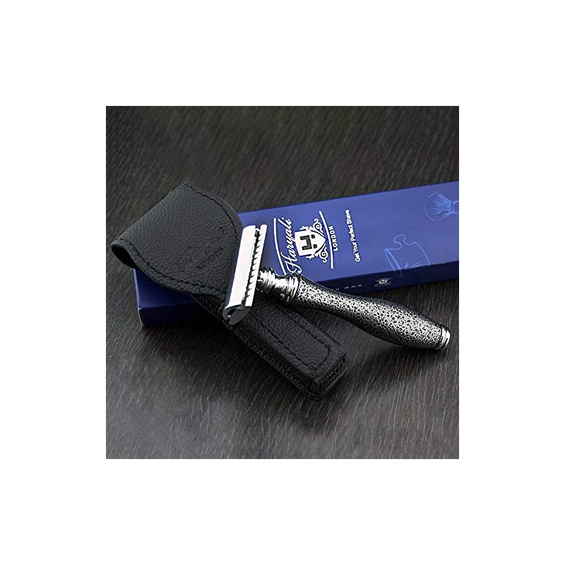 Silver Antique Inspired DE Safety Razor & Leather Protective Case