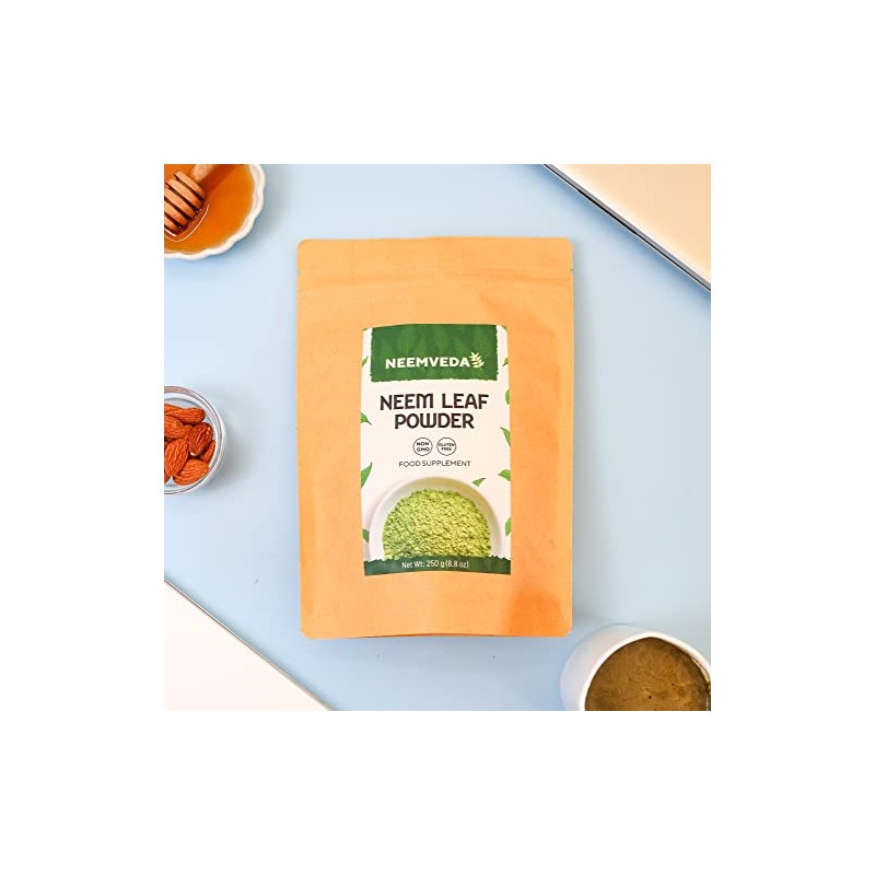 Neemveda Neem Leaf Powder (Azadirachta Indica) for Eating, Organically Grown