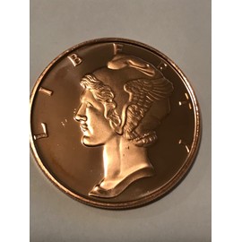 REEDERSONG 1 Ounce 2012 .999 Pure Copper Bullion Round Mercury Head Design