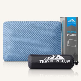 PEUJEW Travel Pillow Memory Foam Pillows, Camping Pillow-Compressible Medium Firm, Breathable Cover, Ideal Backpacking Hiking, Bed Pillows, Airplane and Car (Blue, S)