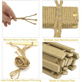 CERUNMICK Cat Suspension Bridge,Natural Pine Solid Wood Cat Bridge,Wall Mounted Cat Furniture,Cat Climber Shelves Kitten Hammock,Cat Tree Indoor Hanging Cat Beds(Jute Rope Cat Bridge)