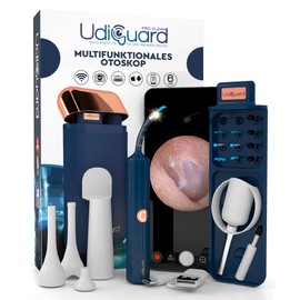 Ohrenschmalz Entferner Otoskop Flexibler Digitaler Ohrreiniger 10MP-HD-Kamera WiFi Ohrenspiegel UdiGuard Pro-Clean mit Pinzette und Austauschbaren Spitzen - Erwachsene und Kinder Hals-Nasen-Ohren-Set