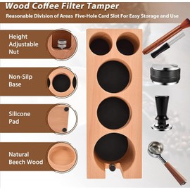 Espresso Accessories Kit 5-PCS Including 54mm Wooden Portafilter Station Organizer | 54MM Coffee Distributor | 54MM Tamper Press | WDT Stirrer Needle | Coffee Mat Brush, Espresso Tools Kit Choice