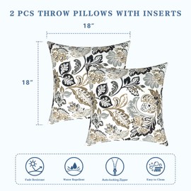 LVTXIII Outdoor/Indoor Throw Pillows, Decorative Throw Pillows with Inserts, 18"x18" Square Pillows for Bed, Couch, Sofa and Patio Furniture, Set of 2, Dailey Tan