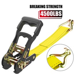 AWELCRAFT Ratchet Straps (4PK) - 4500lbs Breaking Strength 1.5''×15' Heavy Duty Tie Down Straps with Padded Handles, Double J Hooks & Soft Loops for Moving Motorcycle, Trailer & Trucks (Yellow)