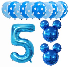 Hongkai Blue Mouse 5th Birthday Boy Decoration Foil Balloons Set, 32" Blue Number 5 Mylar balloons Baby Five Year old Birthday Kids Happy Birthday Party Supplies