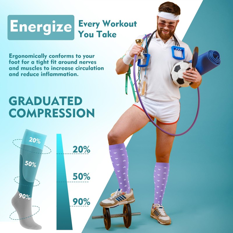 OUIVIAL 6 Pairs Compression Socks for Women Men 20-30mmhg Graduated