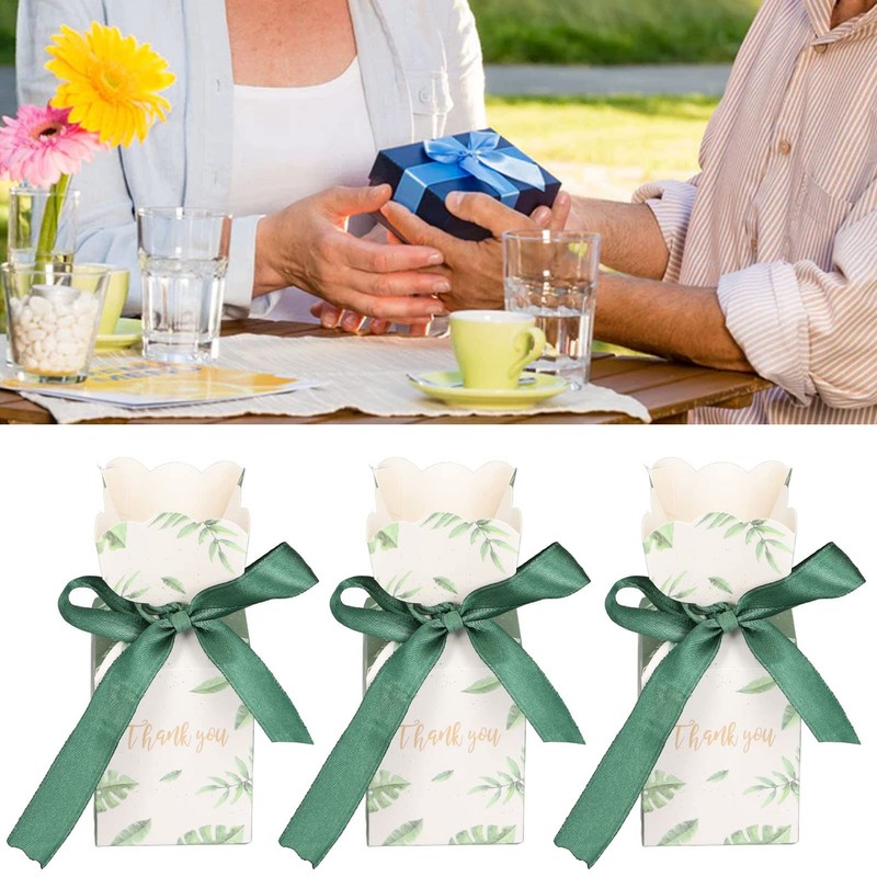 Candy Boxes, Green Gift Box with Ribbon 50 Sets for