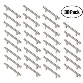 Aimyoo Cabinet Handles - Pack of 30 Stainless Steel Hollow Tube T Bar Drawer Pulls Cupboard Knob for Kitchen Furniture Hardware (Overall Length: 8", Hole Center: 5")