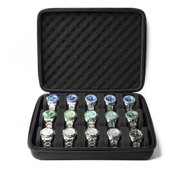 SAFEBUDDY Watch Storage Case 15 Watches MenS Hard Watch Box Safe Travel Case W/Soft