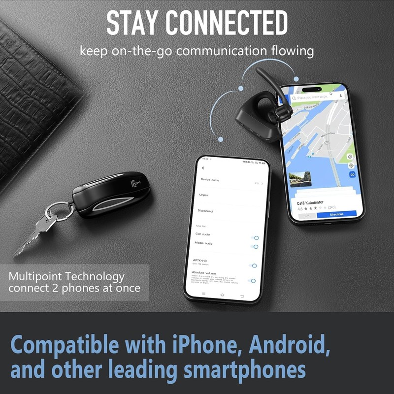Conambo K10C Bluetooth Headset V5.2, Bluetooth Earpiece with CVC 8.0