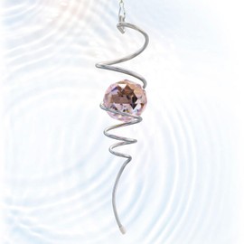 Eiryhope Gazing Ball Spiral Tail, Spiral Wind Spinners with Pink Crystal Orb with Swivel Hook, Suncatcher Rainbow Maker Hanging Garden Ornament Outdoor Decoration Indoor Outdoor Decor 13 inch Height