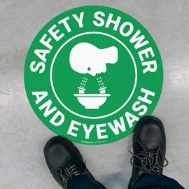 Safety Shower and Eyewash 10x10 inches, Floor Decal Anti-Slip Adhesive Floor Sign Made in USA