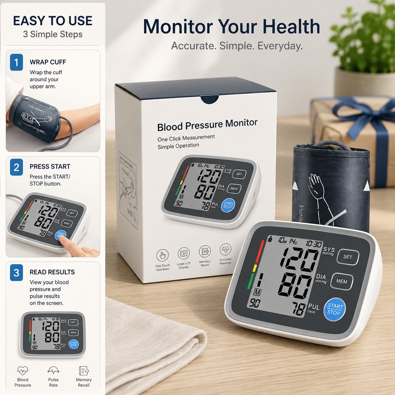 Automatic Upper Arm Blood Pressure Monitor – Adjustable Cuff Digital