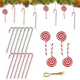 KBNIAN 16PCS Christmas Lollipop Ornament, 3 Styles Xmas Tree Candy Cane Ornament White and Red Christmas Decorations Lollipop Hanging Candy Canes Ornaments with Golden Thread for Christmas Tree Decor