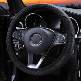 Funda para Volante, Cómoda Funda Universal para Volante de Coche, Mano de Obra Fina, Estilo de Fibra de Carbono Transpirable para Vehículo (Negro)
