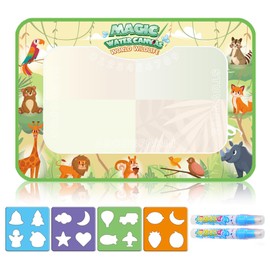 Noaxylic Wassermalmatte, Aqua Doodle Matte mit 1 Zeichenfläche, 4 Vorlagen, 2 Stiften, Wiederverwendbare, Ungiftige Lernspielwaren, Ideal für Kleinkinder, Interaktives Eltern-Kind-Geschenk