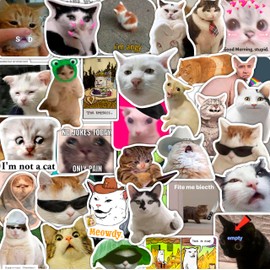 BulbaCraft 100Pcs Cat Meme Stickers - Funny Cat Stickers, Gifts for Women & Men