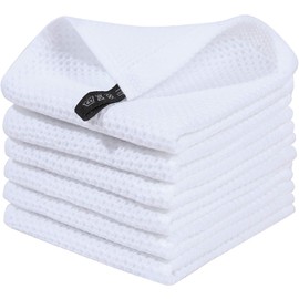 Moosfor Tea Towels, 100% Cotton, Set of 6, 30 x 30 cm, Soft Tea Towels, Kitchen Towels, Absorbent Kitchen Towels, Thick Premium Tea Towel, Dishcloths, Cleaning Cloths, White