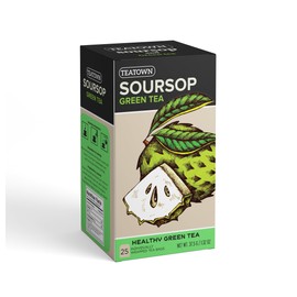 Premium Caffeinated Ceylon Soursop Graviola Green Tea Bags: 25 Count Individually Wrapped Teabags All-Natural Exotic Fruit Essence & Aroma Hot or Iced Tea Brew (25-Pack)