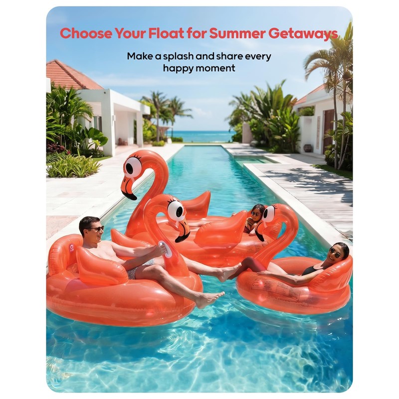 QPAU 43" Flamingo Pool Float, Neon Coral Inflatable Pool Float