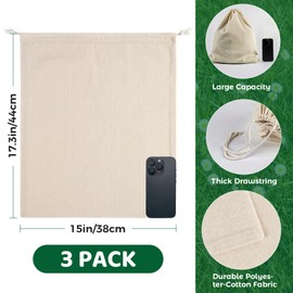 Cotton Storage Bags With Drawstrings - Rainflow 3 Pack 15x17 Inch Reusable Produce Bags Cotton Produce Bags Washable Muslin Storage Bags for Fruit Onion Storage Clothes Shopping Home Supplies