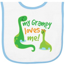 inktastic My Grampy Loves Me Boys Grandson Dinosaur Baby Terry Cloth Bib White and Light Blue 46d65