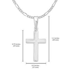 Silver Shoppe Jewelry Solid Sterling Silver Cross Necklace with 2mm Italian Figaro Chain For Women - 18