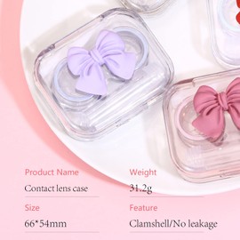 iGeyzoe Contact Lens Cases Boxs With Bowknot 4 Pack Cute Contact Lens Holder Portable Contacts Container Soak Storage Kit Leak-proof with Tweezers and Applicator Set
