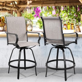 Shintenchi 2 Piece Patio Swivel Bar Stools, Outdoor Height Bar Patio Stools& Bar Chairs Set of 2 with High Back, All-Weather Textile Outdoor High Top Bistro Chairs for Yard,Balcony,Deck，Taupe