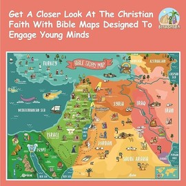 Bible Story Map Poster (Laminated) 18" x 24" - For Classroom, Christian Learning, Homeschool, Christian History and Art, Sunday School - Educational with over 70 Illustrated Bible Images, Kid-Friendly