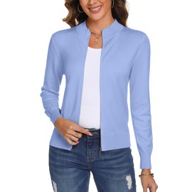 Aottori Knitted Cardigans for Women Long Sleeve Zip Up Open Front Cardigan Sweater Ladies Zipped Knitwear Casual Basic Outwear Sky Blue S