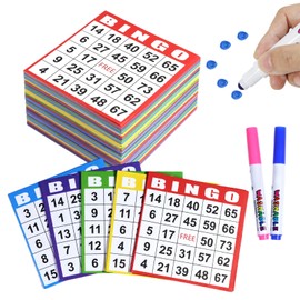 Darovly Bingo Paper Game Cards - 500 Sheets - 100 Books of 5 Colors -4 Inch Square Size for Bingo Games or Family Game Nights,Come with 2Pcs Dot Markers