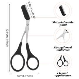 2pcs Black Professional Precision Brow Scissors Eyebrow Trimmer Scissors with Comb,Non-Slip Finger Grips Eye Brow Trimmer for Ladies and Men