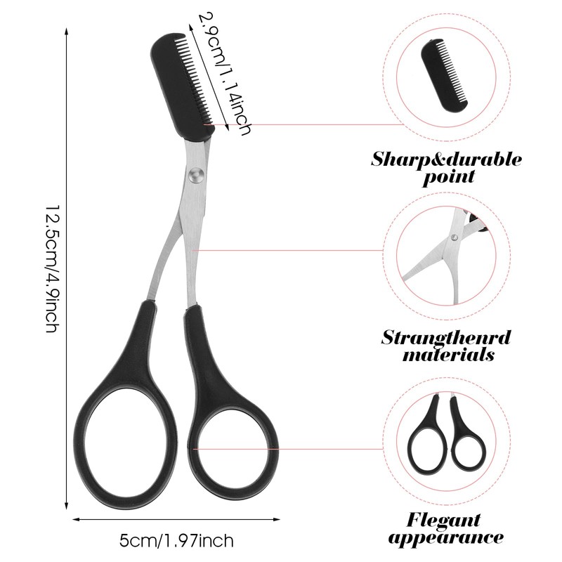 2pcs Black Professional Precision Brow Scissors Eyebrow Trimmer Scissors with