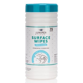Juniper CLEAN 1 Pack Surface Cleaning Wipes Bleach Free, All-Purpose Cleaner for Bathroom, Kitchen, Office, 75 Count Canister, 7.5" x 7" Sheet, Fresh Scent, Lint Free & Durable