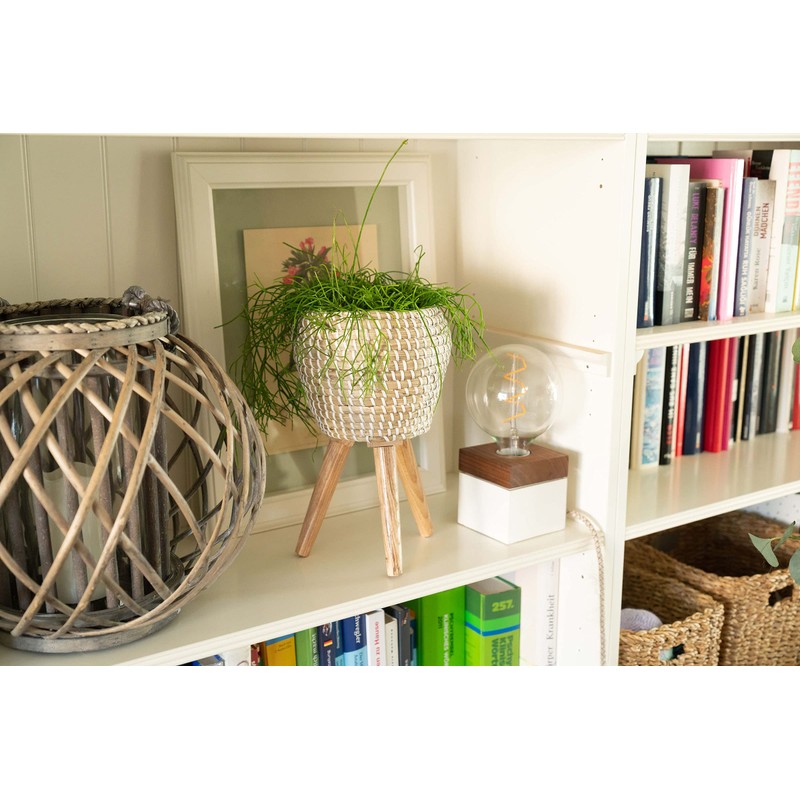 Decorasian Flower pot with integrated stand, braided from seagrass -