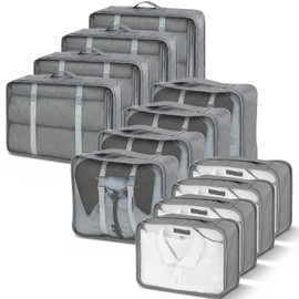 12 Pcs Packing Cubes for Suitcase, 3-Sizes Luggage Packing Organizers for Travel Accessories Hiking Camping Backpacking Clothes(Grey, L, M, S Size)