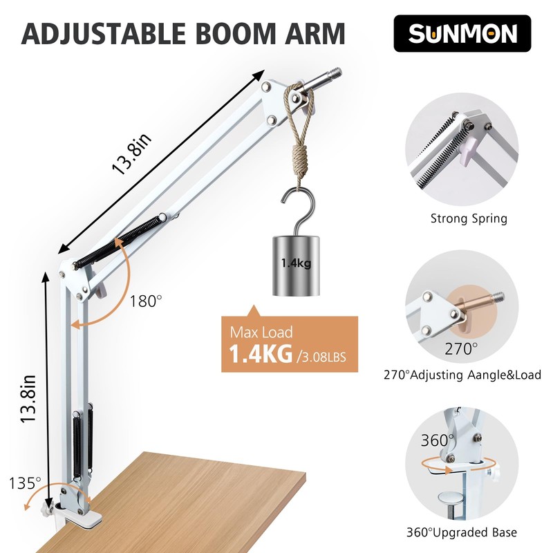 For HyperX QuadCast S White Boom Arm - White Mic