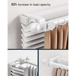 No Drill Curtain Rod Bracket Attachment for Outside Mounted Blinds, 1.3-2" Adjustable, Effortless Hand-Twist Screws & SquareLock Design, Tool-Free, Anti-Slip, White Frosted Finish, 3 Pack