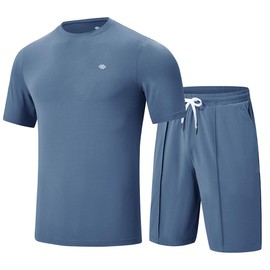 MoFiz Mens Track Suit Cozy Soft Short Sets Outfit Sweatsuit Lounge/Casual Workout Jogging suits set Lightweight (Blue,X-Large)