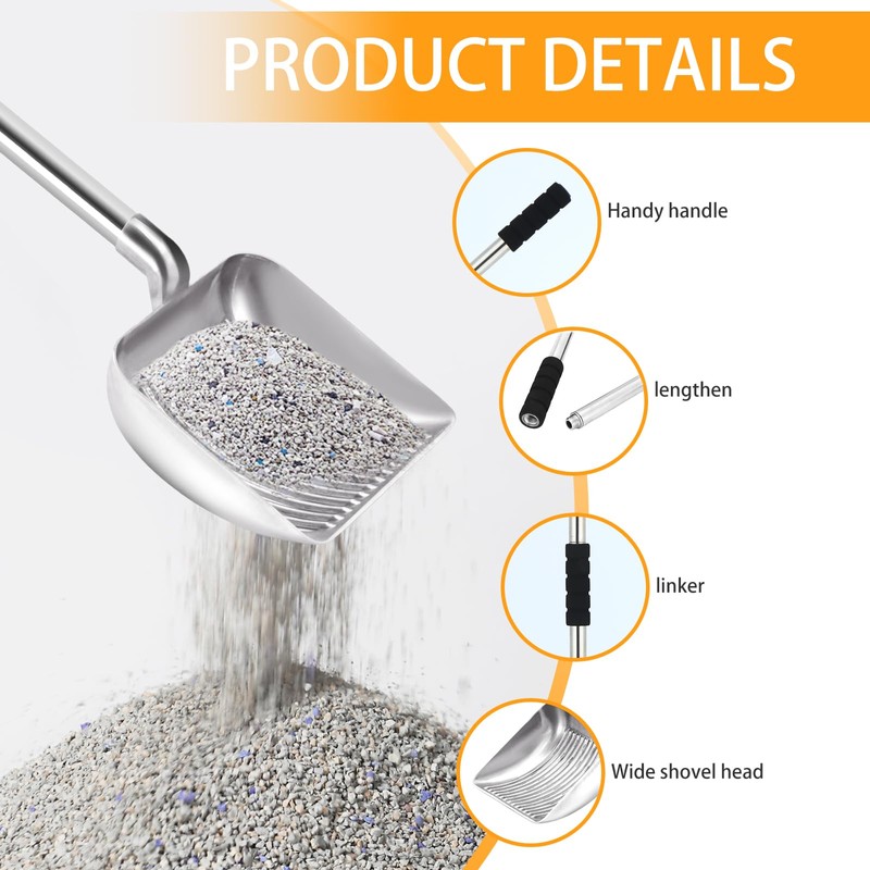 LYCC Cat Litter Scoop, Metal Cat Litter Scooper,Removable Long Handle
