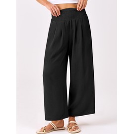 ANRABESS Womens Cropped Pants Wide Leg High Waisted Palazzo Pants Summer Flowy Beach Lounge Casual Trousers with Pockets Black X-Large