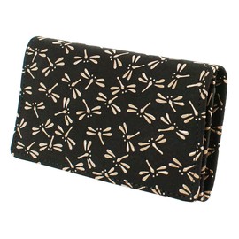 Indenya 2501-11-008 Business Card Holder, Large Capacity, Deer Leather, Black Background x White Lacquer, Dragonfly Pattern, Black, White