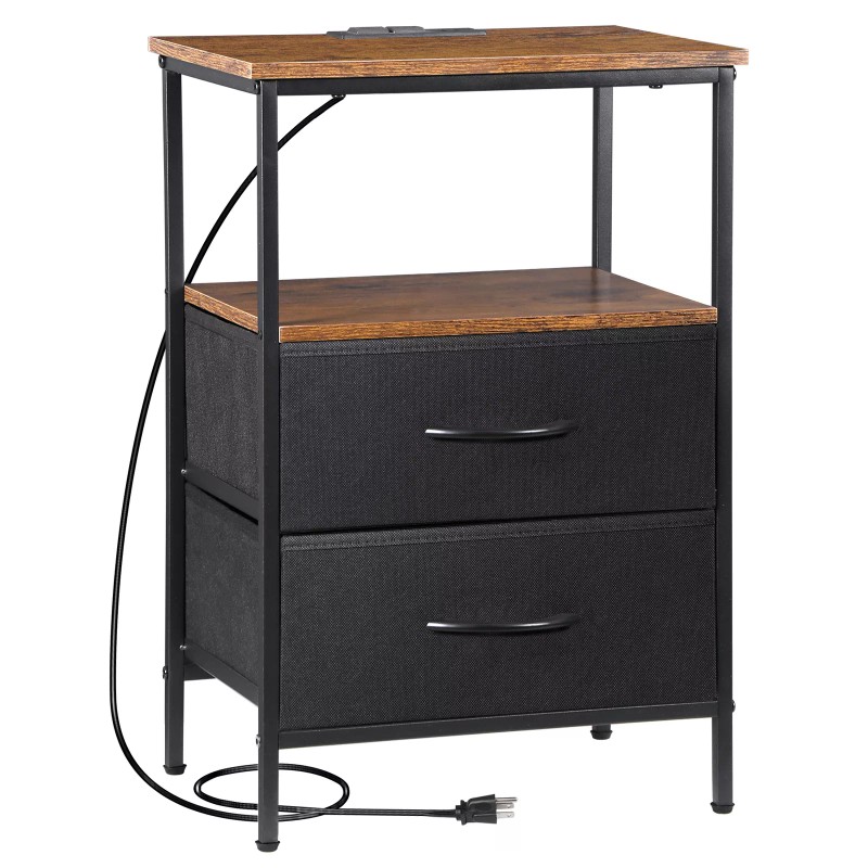 Segawe 2PCS Nightstands 2 Tier End Table with Charging Station