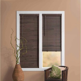 PowerSellerUSA Cordless Window Blinds, 2" Slats Vinyl Mini Blind, Premium Quality Embossed Woodgrain, Anti-UV Window Treatment, Mahogany, 35" Width x 64" Length, (Fits Windows 18" - 72")