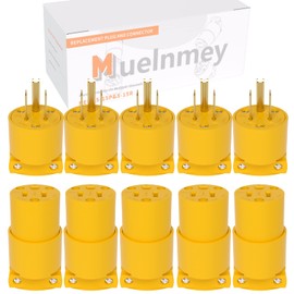 Muelnmey 5 Set Extension Cord Ends Electrical Replacement Plug & Connector NEMA 5-15P & 5-15R 15A 125V Yellow Shell 2Pole 3Wire Straight Blade Plug Grounding Type,UL Listed.