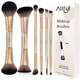 Set de Brochas de Maquillaje 6 Piezas Doble Punta, 12 en 1 Juego de Brochas para Maquillaje, Brocha para Base de Maquillaje, Rostro y Ojos, Ideal para Viaje