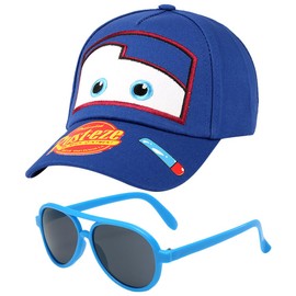 Car Kinder Baseball Cap, 2PCS Baseballkappe und Sonnenbrille Schirmmütze Sonnenschutz Cap Cartoon Snapback Cap Baseballmütze Einstellbare Kappe Sonnenbrillen Set für Kinder Ab 2 Jahren